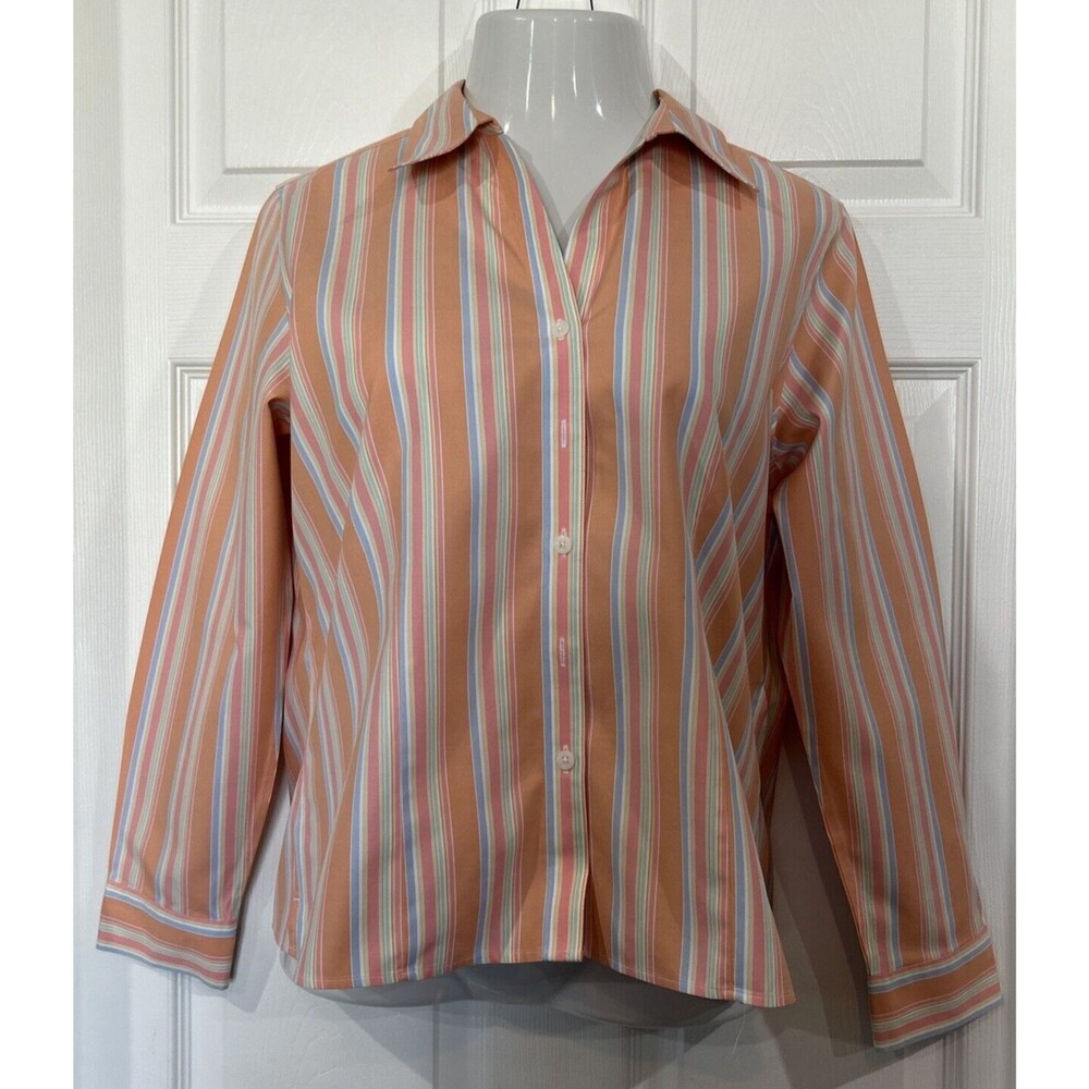 Gold Label Westbound Petites Non Iron Shirt Women's 14P Peach Stripes